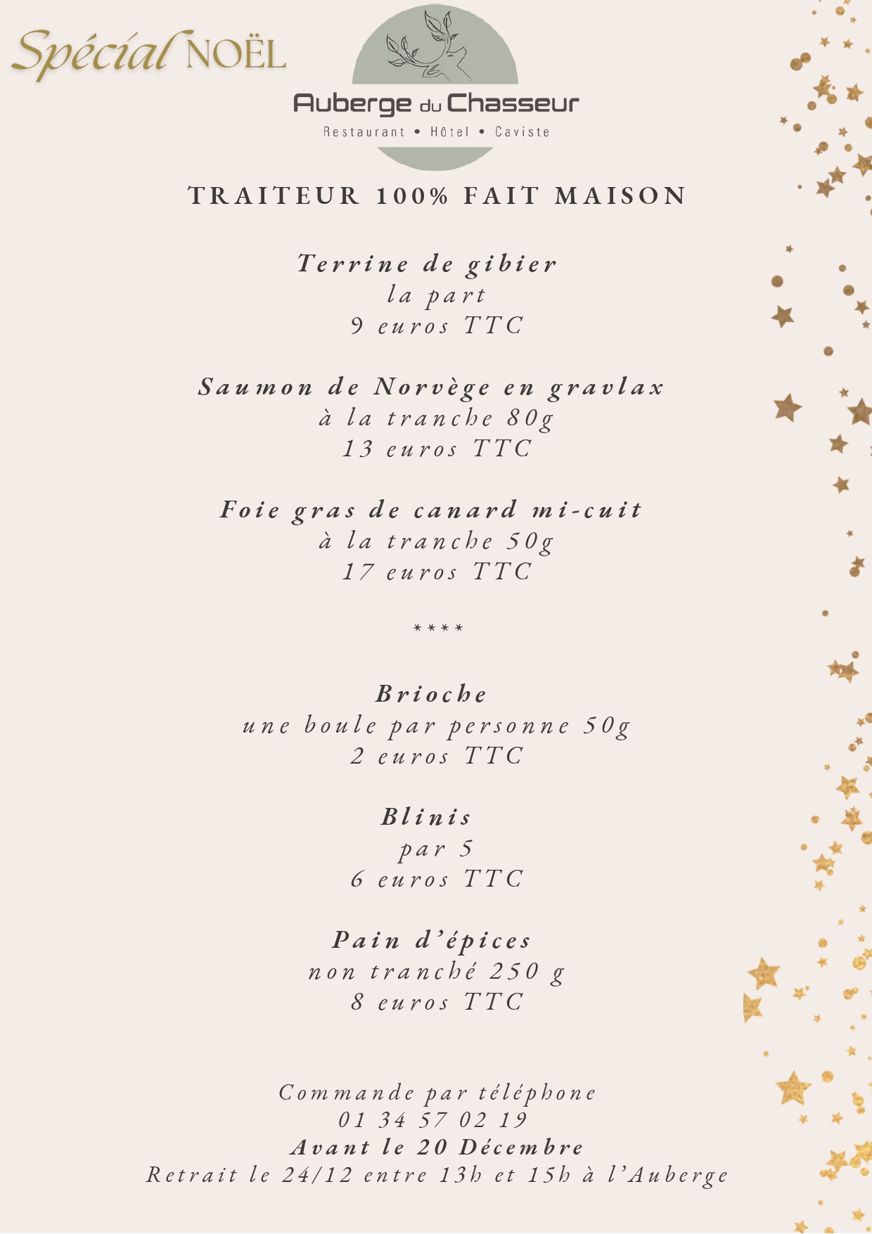 Carte spéciale Noël - L Auberge du Chasseur - Restaurant Grosrouvre