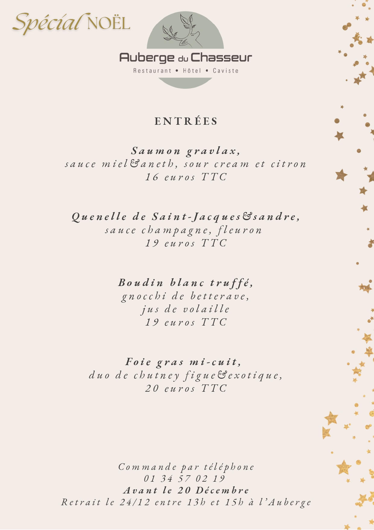 Carte spéciale Noël - L Auberge du Chasseur - Restaurant Grosrouvre