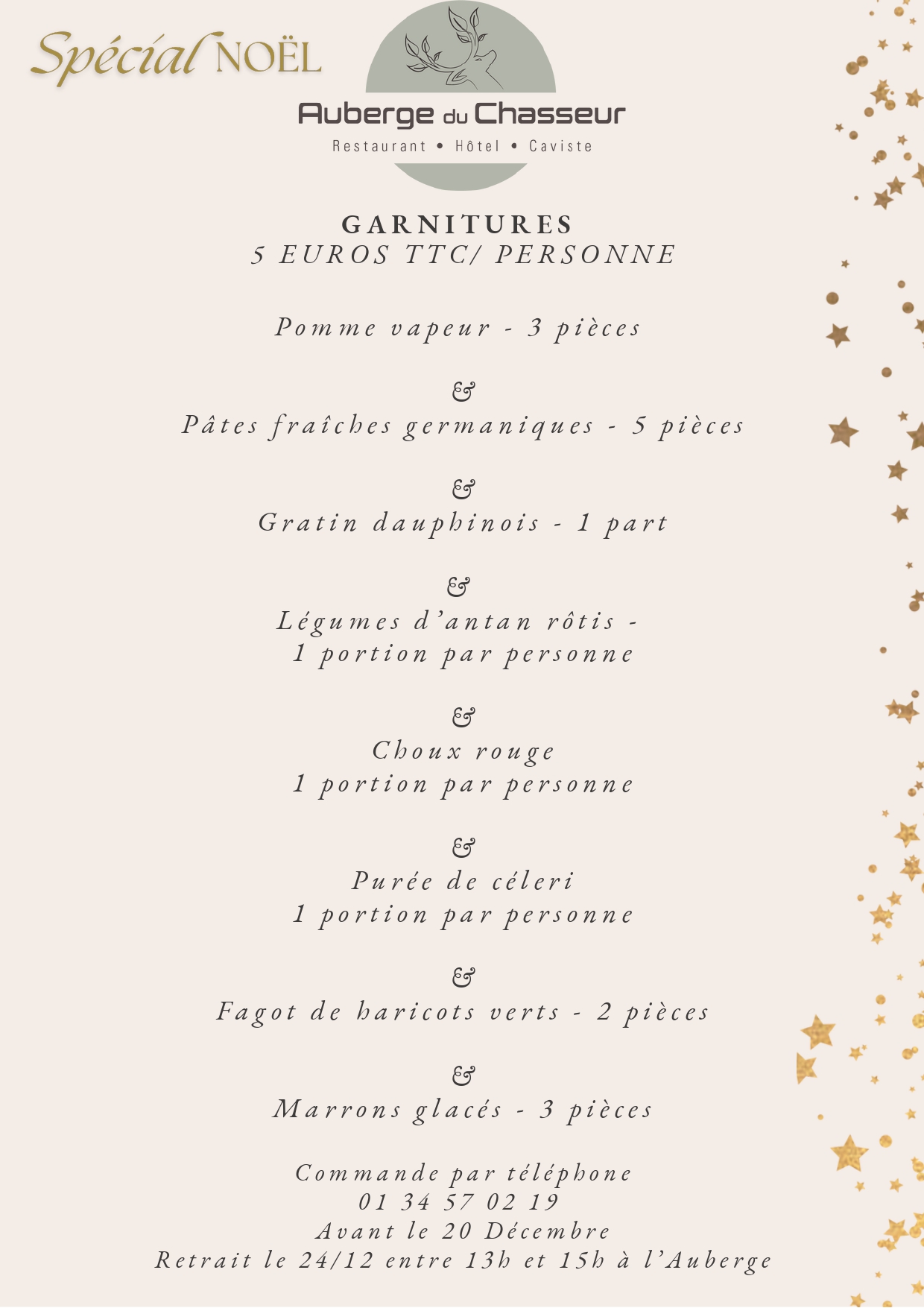 Carte spéciale Noël - L Auberge du Chasseur - Restaurant Grosrouvre