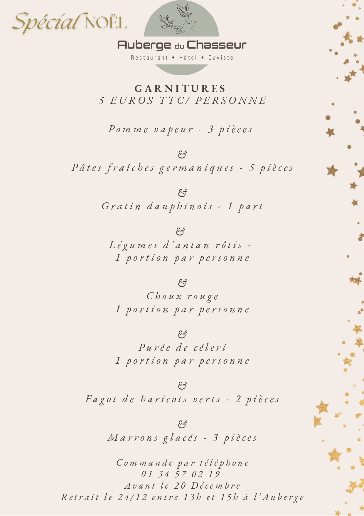 Carte spéciale Noël - L Auberge du Chasseur - Restaurant Grosrouvre