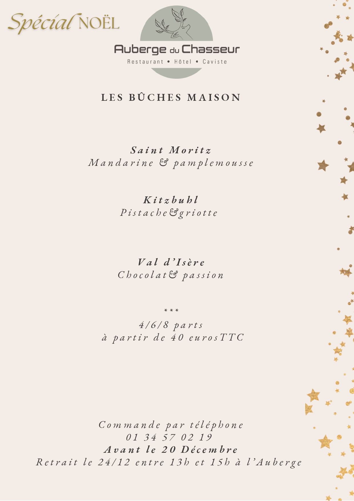 Carte spéciale Noël - L Auberge du Chasseur - Restaurant Grosrouvre
