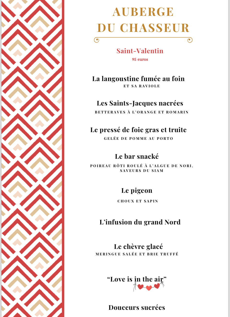 La Saint Valentin - Auberge du Chasseur - Restaurant Grosrouvre